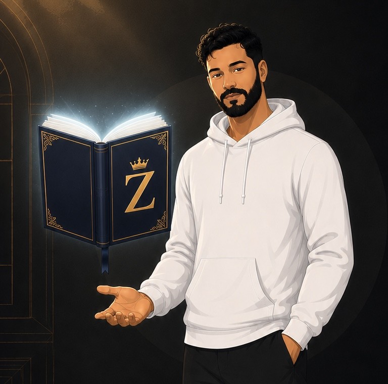 Zane, flat vector host, presenting the Gen Z Bible