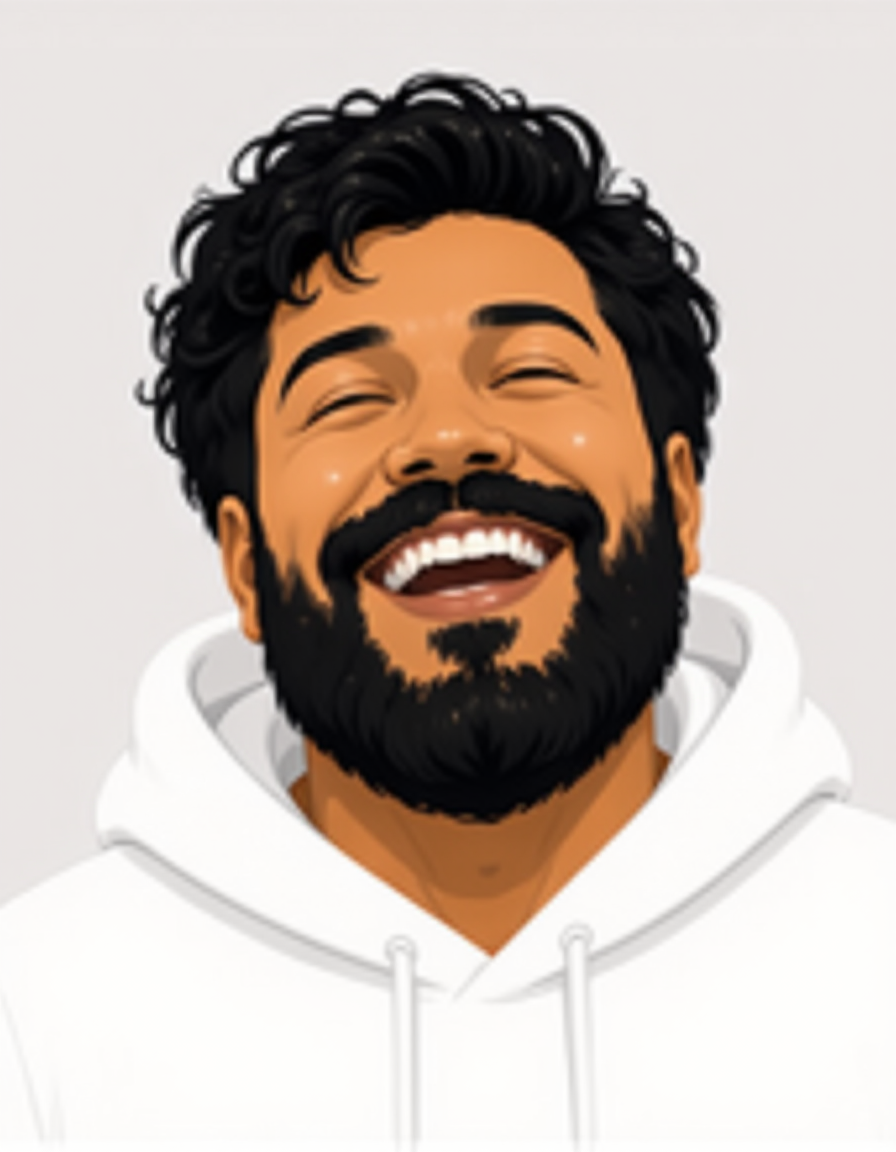 Zane, flat vector host, laughing